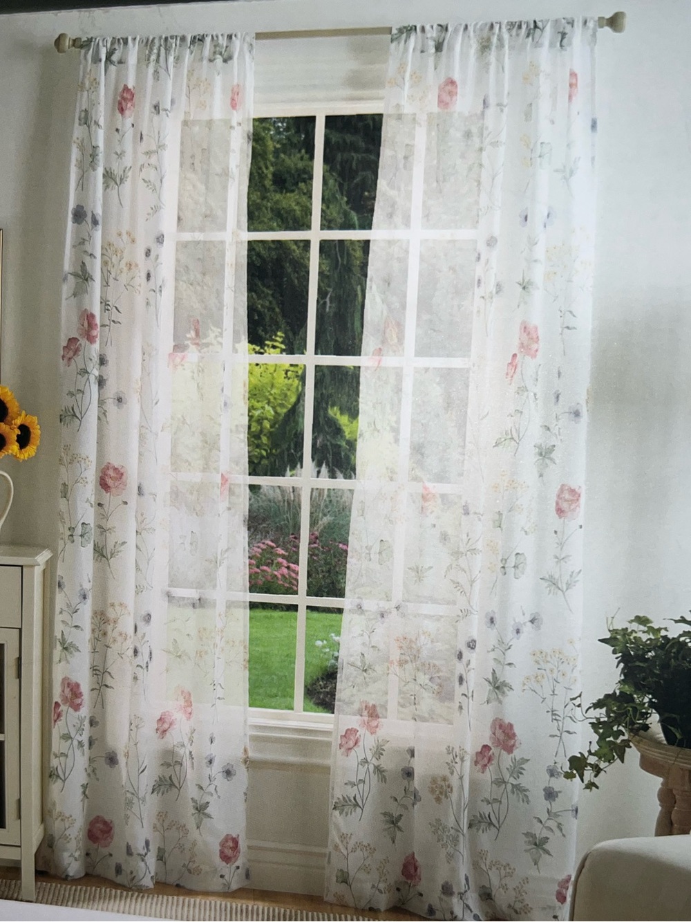Martha Stewart Martha's Garden Print Poletop 2 Window Curtain Panels